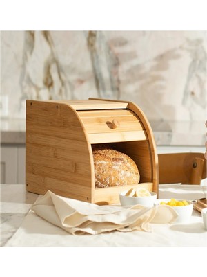 Handanca Bambu Ekmek Kutusu, Ekmeklik Dolabı , Dar Alan Bambu Ekmeklik 27X20X18 cm