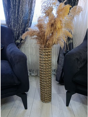 Handanca Haki Metal Tel Hasır Örgü Çiçek Pampas Vazo 60 cm