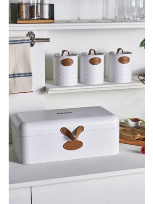 Handanca Lina Karbon Çelik Ekmek Kutusu Saklama Kabı Hediye Beyaz