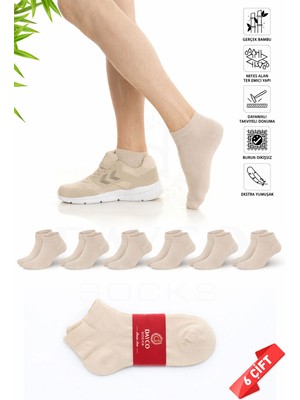 Bej Rengi Erkek Bambu Patik Çorap 6lı Set - 41-45 - 10500-BEJ