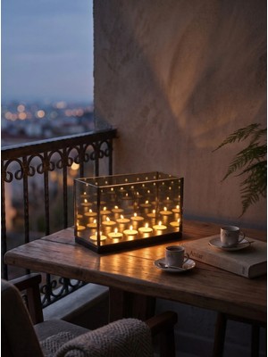 Glow Designing Ahşap Tabanlı Mumluk - Beş Mumlu Sonsuzluk Aynalı Mumluk - Hediye Mum Gönderilmektedir.
