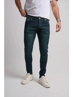 Enerjin Erkek Slim Fit Likralı Kot Pantolon Yeşil Tintli Tırnaklı