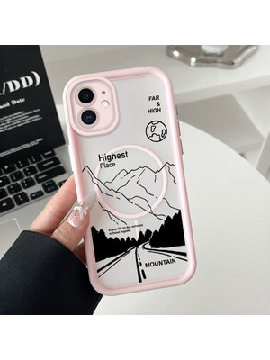 HONTINGA iPhone 11 Uyumlu Şeffaf Magsafe Wireless Köşe Düşüme Önleyici Basitlik Anti Düşme Kamera Korumali Dağ Deseni Silikon Telefon Kılıfı K7-0055