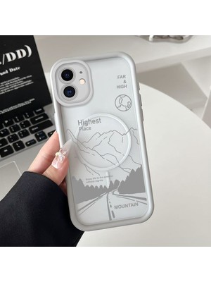 HONTINGA iPhone 12 Uyumlu Şeffaf Magsafe Wireless Köşe Düşüme Önleyici Basitlik Anti Düşme Kamera Korumali Dağ Deseni Silikon Telefon Kılıfı K7-0056