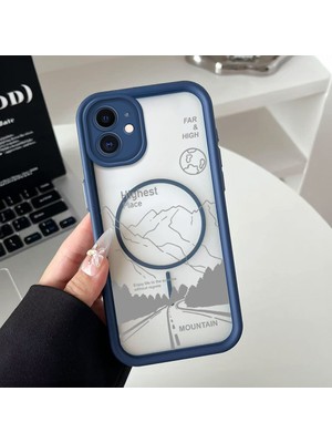 HONTINGA iPhone 11 Uyumlu Şeffaf Magsafe Wireless Köşe Düşüme Önleyici Basitlik Anti Düşme Kamera Korumali Dağ Deseni Silikon Telefon Kılıfı K7-0056