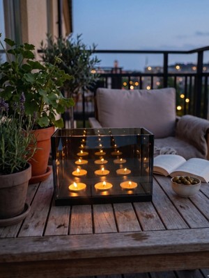 Glow Designing Ahşap Tabanlı Mumluk - Üç Mumlu Sonsuzluk Aynalı Mumluk - Hediye Mum Gönderilmektedir.