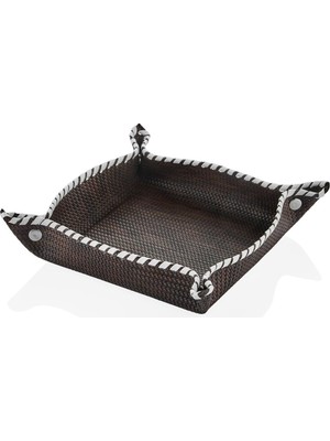 Handanca Luxe Faux Kare Vegan Deri Ekmeklik Kahve 31*31*6 cm