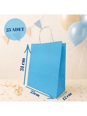 Sarkap 25'li 25X12X31 Açık Mavi Burgu Saplı Kraft Kağıt Karton Çanta