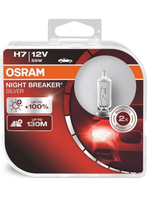 Osram 12V H7 Night Breaker Silver Halojen Lamba 2 Adet 130 Metre Aydınlatma Mesafesi ile Güçlü Performans