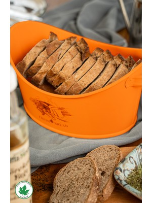 Handanca Metal Kayık Ekmeklik, Gondol Ekmeklik, Ekmek Sepeti, Sunumluk (Fresh Bread Baskılı) Turuncu