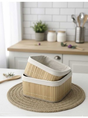 Handanca Ed-2'li Bambu Kare Düznleyici Organizer Sepet (21X21X10 Cm) / (17X17X8 Cm)