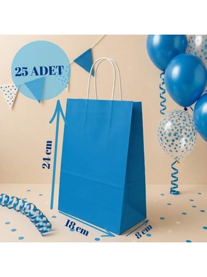 Sarkap 25'li 18X8X24 Mavi Burgu Saplı Kraft Kağıt Karton Çanta