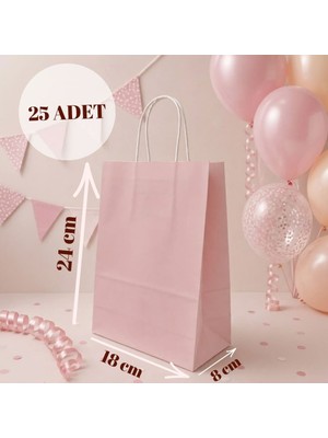 Sarkap 25'li 18X8X24 Açık Pembe Burgu Saplı Kraft Kağıt Karton Poşet Çanta