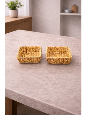 Handanca 2 Adet Hasır Ekmeklik Saklama Kutusu Organizer Sepet Kare 18CM