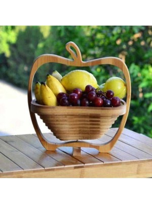 Handanca Meyve Sepeti Dekoratif Katlanır Bambu Meyvelik Ekmeklik