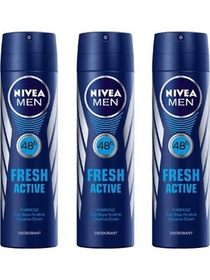 Nivea Men Fresh Active Deodorant 3 x 150 ml Erkekler İçin Ferah Koku ve Terlemeye Karşı Koruma