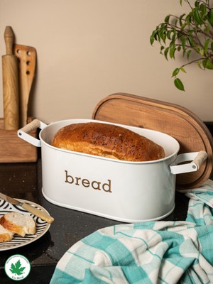 Handanca Ahşap Kapaklı Ahşap Kulplu Metal Ekmeklik (Bread Baskılı)