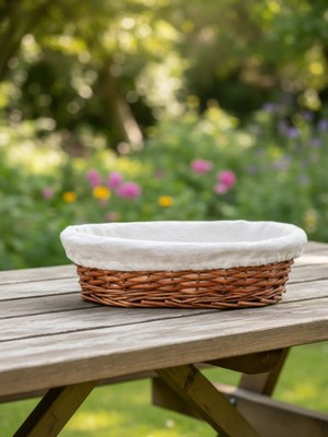 Handanca Hasır Bezli Oval Hamur Mayalama Sepeti | Ekmek Mayalama Sepeti | Doğal Hamur Dinlendirme 24 cm