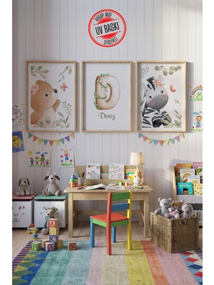 Giftcrea Uv Baskılı Çocuk Odası 3'lü Ahşap Mdf Tablo Seti - V7
