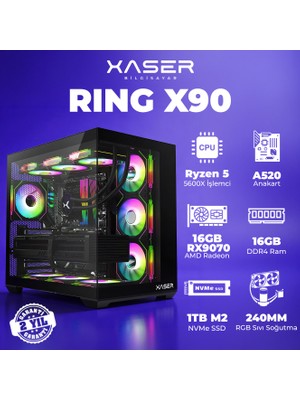 Xaser Ring X90 Ryzen 5 5600X 16GB Ram 1tb M.2 Nvme SSD 8gb 16GB RX9070 Masaüstü Oyuncu Bilgisayarı