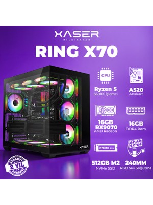Xaser Ring X70 Ryzen 5 5600X 16GB Ram 512GB M.2 Nvme SSD 16GB RX9070 Masaüstü Oyuncu Bilgisayarı