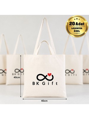 BK Gift Logonuza Özel 20 Adet Çift Kulplu Ham Bez Çanta 40X40CM - Promosyon Logo Baskılı Ham Bez Çanta