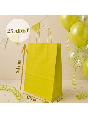 Sarkap 25'li 18X8X24 Sarı Burgu Saplı Kraft Kağıt Karton  Çanta