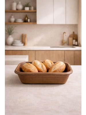Handanca Ahşap Görünümlü Orta Boy Çok Amaçlı Ekmeklik & Atıştırmalık Sepeti - 16 × 22 × 6,5 cm