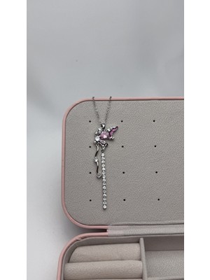 Handanca Kristal Döküm Kelebek Kolye, Çelik Kolye, Hediye Kutulu