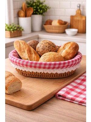 Handanca Şık Tasarımlı Oval Ekmeklik Rattan Pöti Kare Kumaşlı Ekmek Sepeti