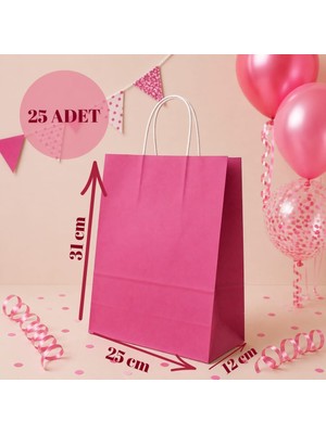 Sarkap 25'li 25X12X31 Pembe Burgu Saplı Kraft Kağıt Karton Çanta