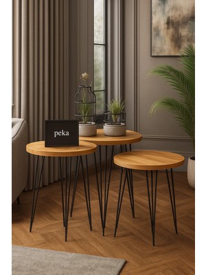 Peka Zigon Sehpa Metal Ayaklı 3’lü Set Yuvarlak Lüx