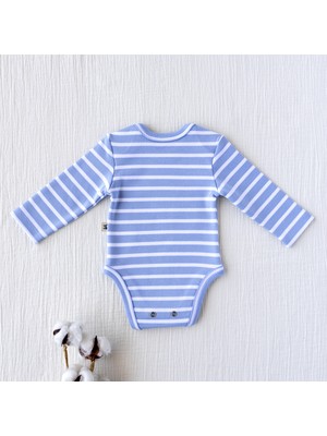 Mimu Baby %100 Pamuk Interlok Zarf Yaka Uzun Kollu Zıbın- Mavi Beyaz