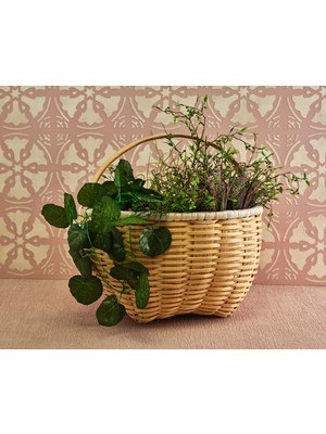 Handanca Fındık Çubuğu Örgü Kulplu Yuvarlak Sepet