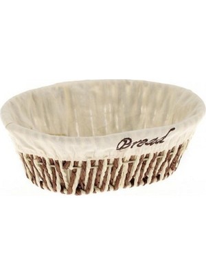 Handanca Hasır Ekmek Sepeti Oval - Bread Nakışlı -Krem