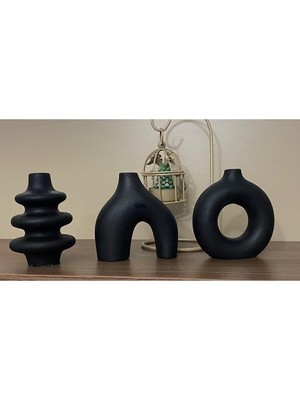 Handanca 3'lü Iconic Minimal Siyah Vazo Polka Seti