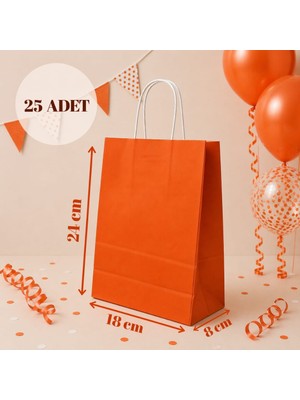 Sarkap 25'li 18X8X24 Turuncu Burgu Saplı Kraft Kağıt Karton Çanta
