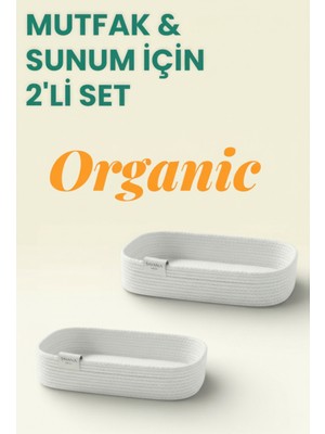 Handanca El Yapımı Mutfakta Ekmek ve Yiyecek Servisine Uygun, 2'li Sunum Seti (Dikdörtgen)