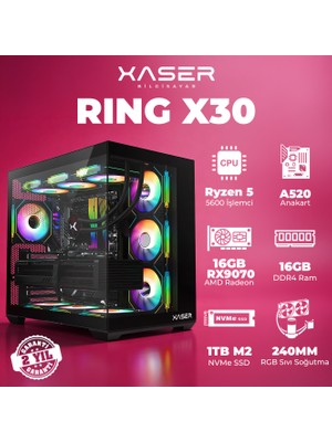 Xaser Ring X30 Ryzen 5 5600 16GB Ram 1tb M.2 Nvme SSD 8gb 16GB RX9070 Masaüstü Oyuncu Bilgisayarı