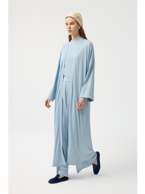 Kadriye Baştürk Modal Cupra Pantolon Bluz Abaya Takım Mavi