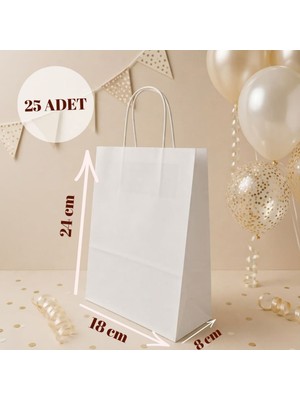Sarkap 25'li 18X8X24 Beyaz Burgu Saplı Kraft Kağıt Karton Çanta