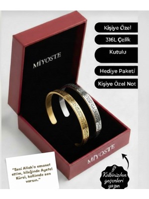 Handanca Kutulu 2'li Gold ve Gümüş Renk Ayetel Kürsi Bileklik