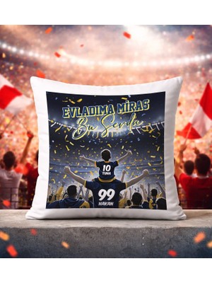 Bk Gift Kişiye Özel Isimli Baba-Oğul Sarı Lacivert Evladıma Miras Bu Sevda Beyaz Kırlent Yastık-2, Doğum Günü Hediyesi, Taraftar Hediyesi