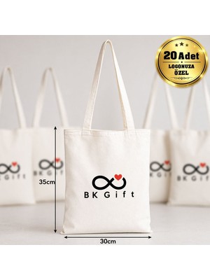BK Gift Logonuza Özel 20 Adet Uzun Kulp Ham Bez Çanta 30X35 cm - Promosyon Logo Baskılı Ham Bez Çanta