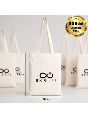 BK Gift Logonuza Özel 20 Adet Kitap Çantası - Ham Bez Çanta 20X25 cm – Küçük Boy Pamuk Promosyon Çanta