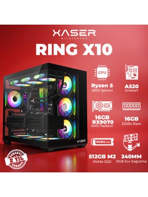 Xaser Ring X10 Ryzen 5 5600 16GB Ram 512GB M.2 Nvme SSD 16GB RX9070 Masaüstü Oyuncu Bilgisayarı
