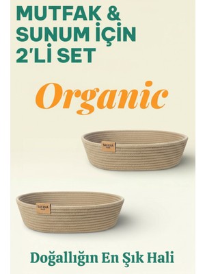 Handanca El Yapımı Hasır Örgü Yapısıyla Mutfakta Ekmek ve Yiyecek Servisine Uygun, 2'li Sunum Seti