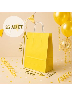 Sarkap 25'li 25X12X31 Sarı Burgu Saplı Kraft Kağıt Karton Çanta