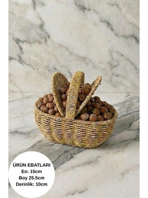 Handanca Doğal Hasır Kapaklı Dikdörtgen Sepet | El Örgüsü Rattan Kuruyemiş & Saklama Sepeti