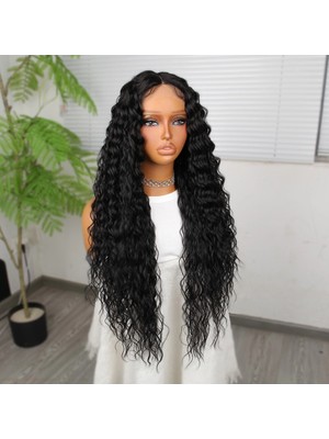 Colezium Ekstra Uzun Yoğun Afro Daa Siyah Fiber Sen Geniş T Tül Peruk